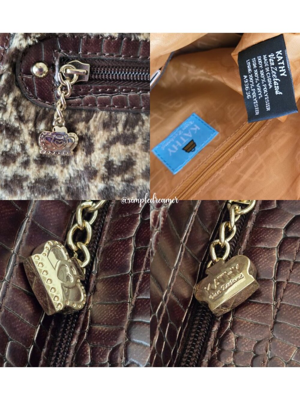 Kathy Van Zeeland Leopard Faux Fur Shopper Shoulder Bag Studded NWT - Picture 5 of 5